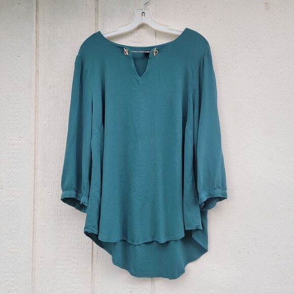 Torrid Green Crepe Chain Detail Tunic 3/4 Sleeve Button Cuff Chain Sz 2X - Picture 1 of 5